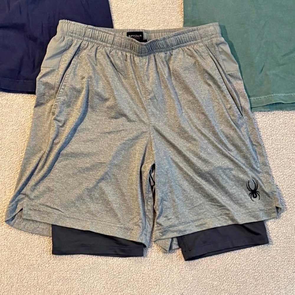 Spyder Men's Light Gray and Black Athletic Shorts